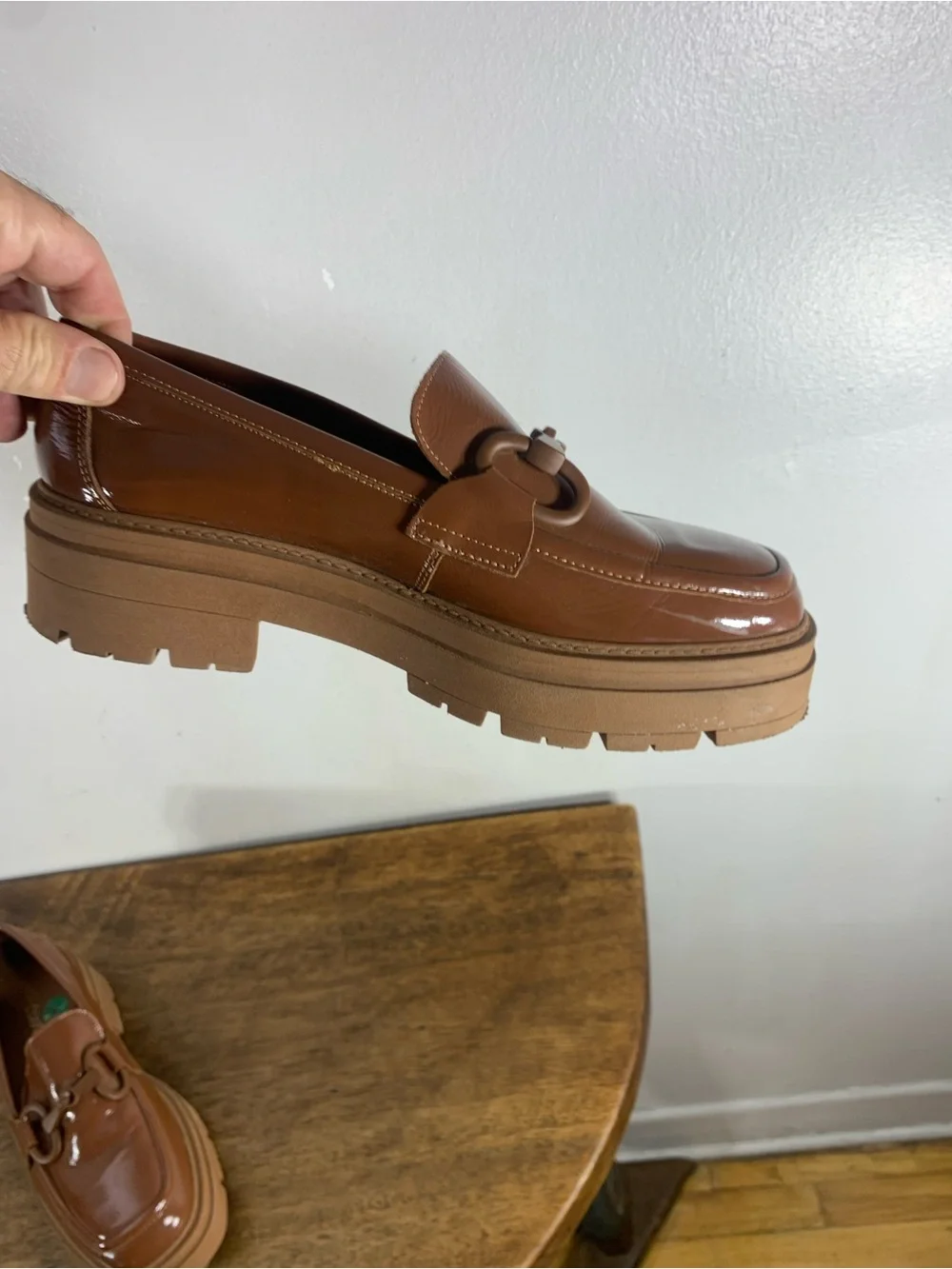 L’intervalle womens brown patent leather chunky platform horsebit loafers - Picture 4 of 8